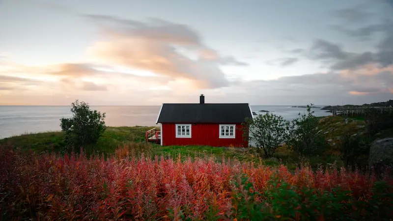 Ein rotes Haus in Norwegen